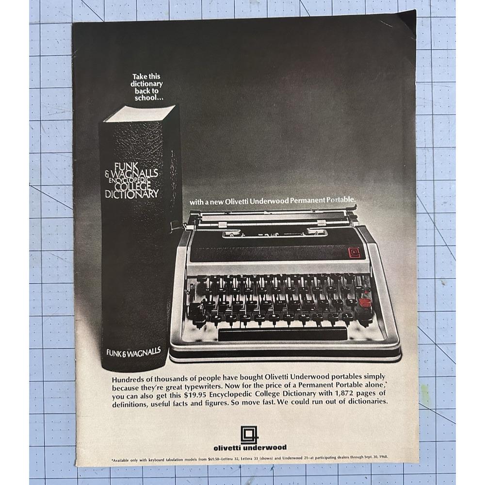 1968 Print Ad Olivetti Underwood Typewriter Portable